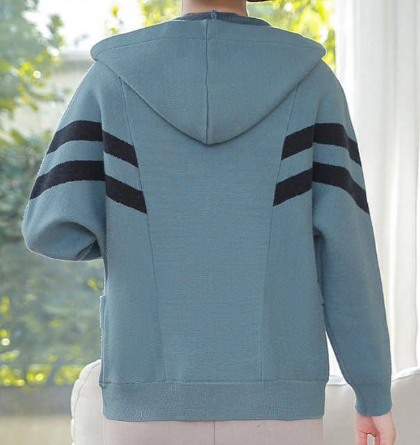Hooded Cardigan with Striped Sleeves - LessBarriers
