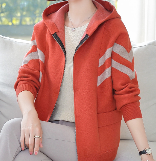Hooded Cardigan with Striped Sleeves - LessBarriers