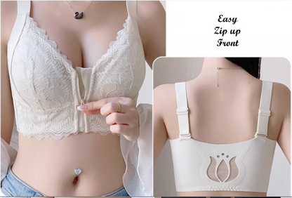 Lace Front Zipper Bra for Comfort - LessBarriers