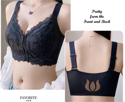 Lace Front Zipper Bra for Comfort - LessBarriers