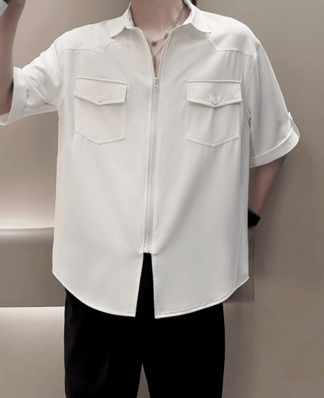 Men's Short Sleeve Zippered Shirt - LessBarriers