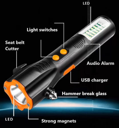 Essential emergency 5-1 tool [cut seat belt, break glass, flashlight, audio alert, magnet] - LessBarriers