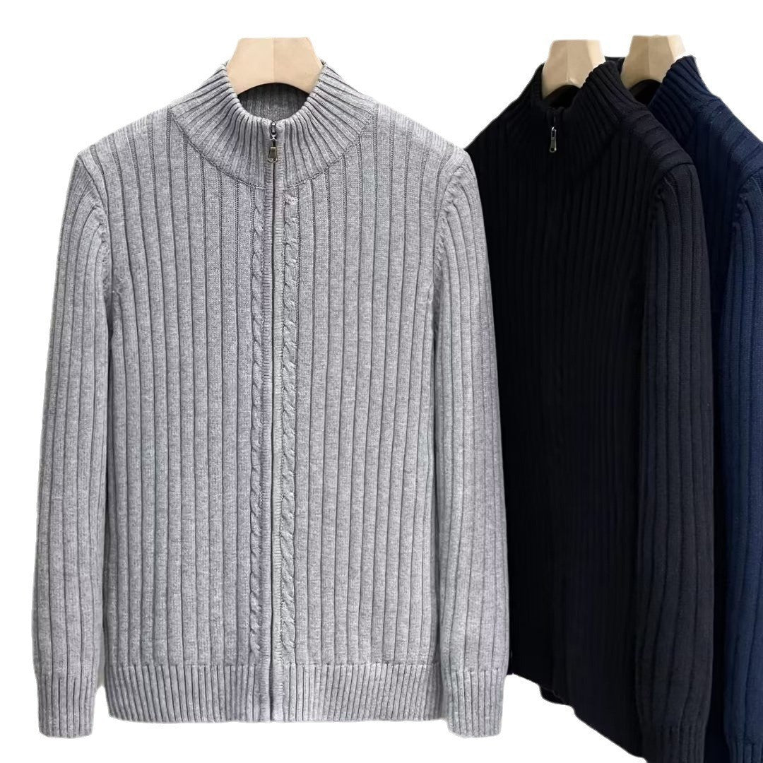 Men's Zippered Cable Knit Cardigan - LessBarriers