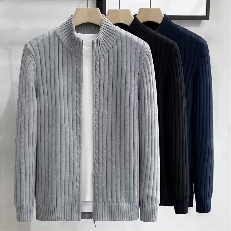 Men's Zippered Cable Knit Cardigan - LessBarriers